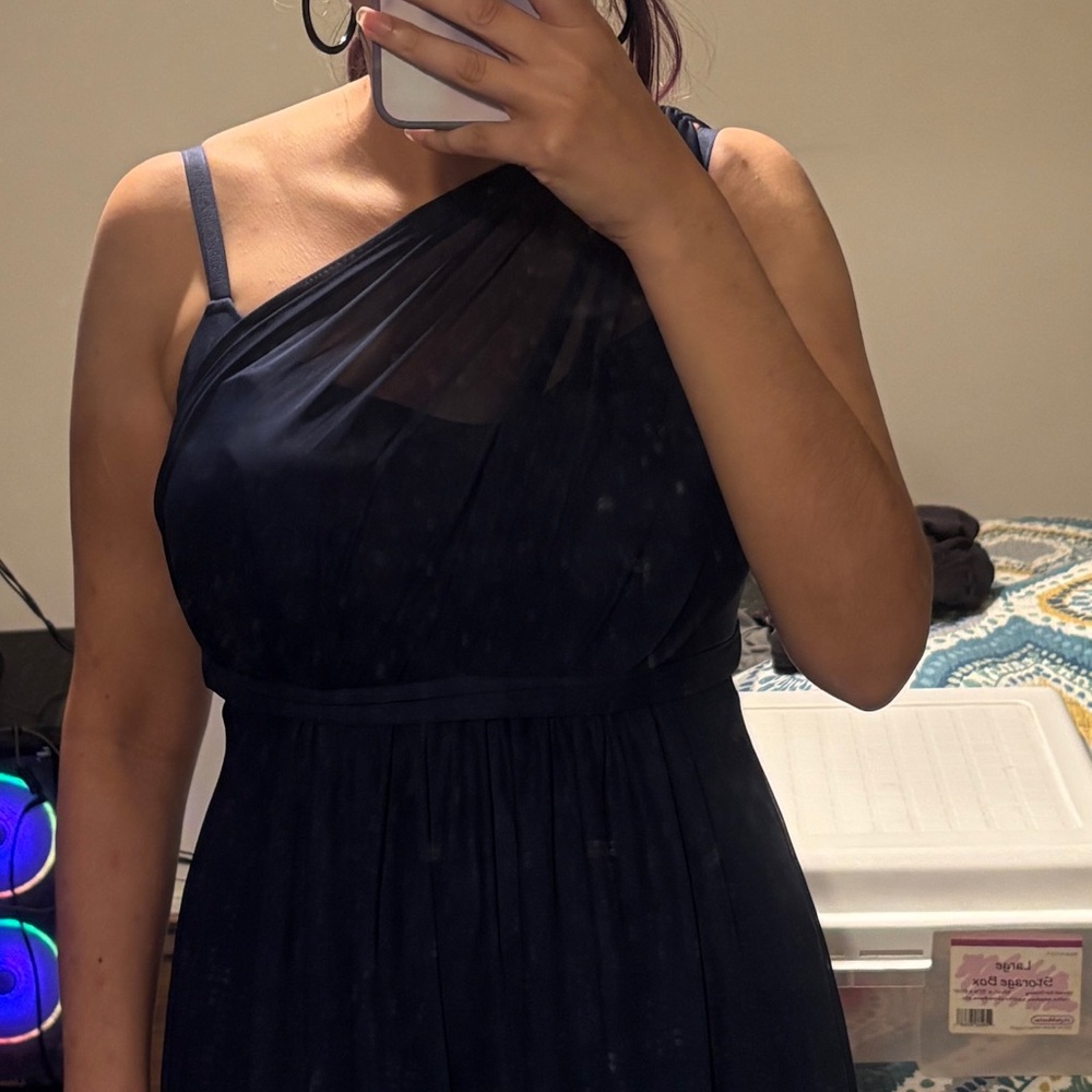 David's Bridal Midnight Blue One-Shoulder Dress